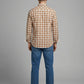 Men's Orange and White Gingham Checkered Button-Down Shirt