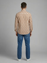 Men's Orange and White Gingham Checkered Button-Down Shirt