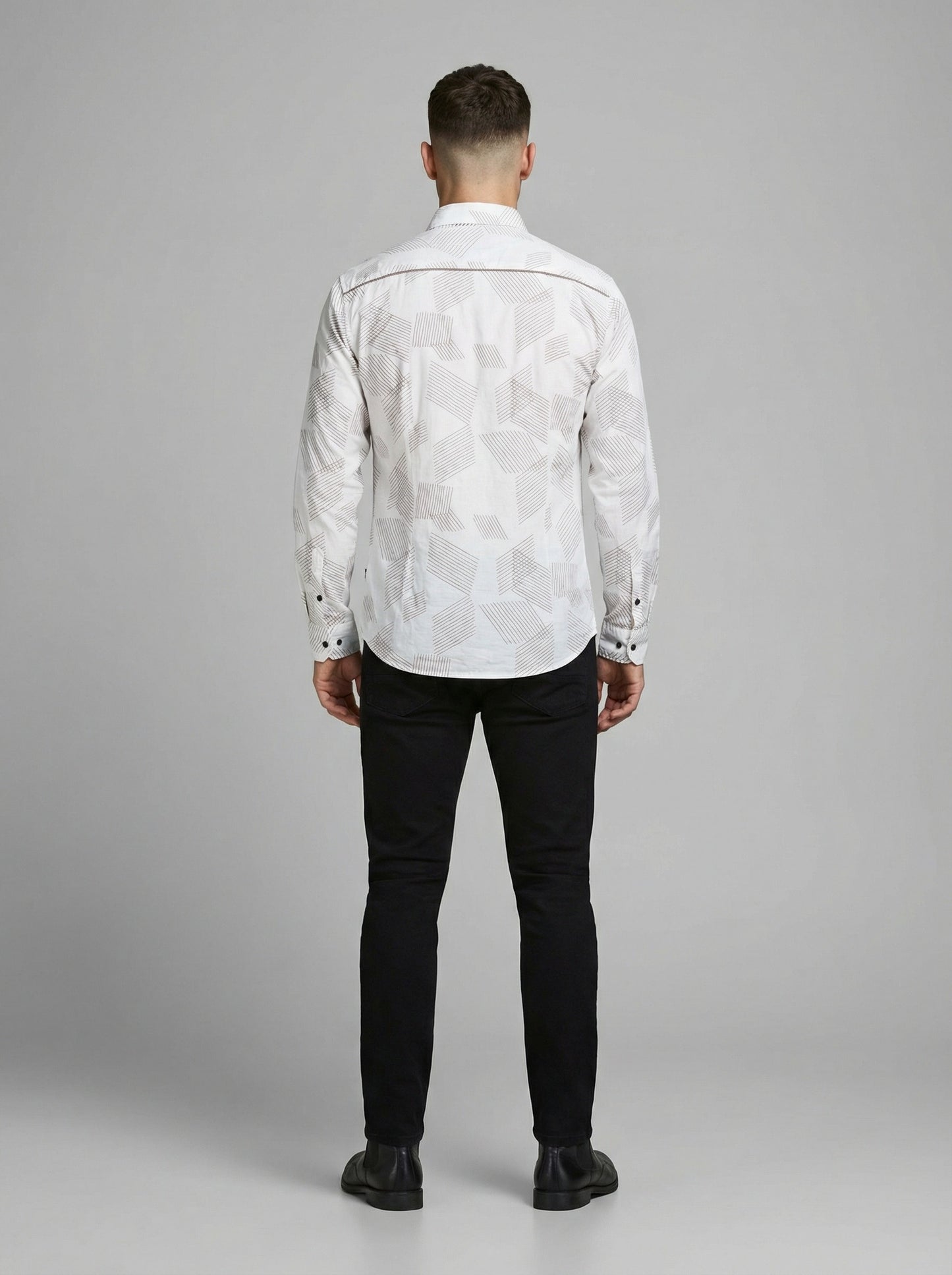 Men's Modern Geometric Line Pattern Long Sleeve Button-Down Shirt