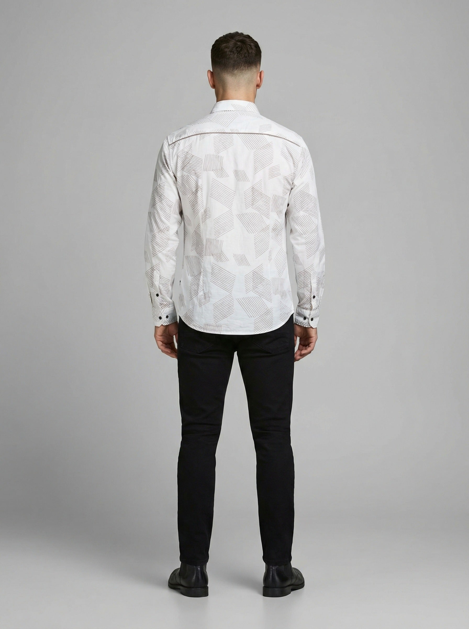 Men's Modern Geometric Line Pattern Long Sleeve Button-Down Shirt