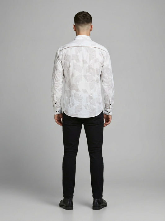 Men's Modern Geometric Line Pattern Long Sleeve Button-Down Shirt