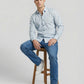 Men's Light Blue Subtle Floral Print Long Sleeve Button-Down Shirt