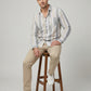 Men's Textured Horizontal Stripe Button-Down Shirt - Grey & Beige