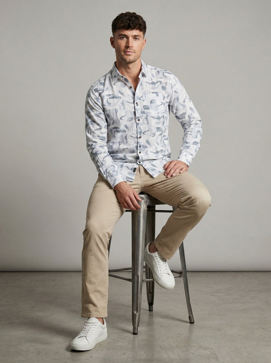 Men's Abstract Print Long Sleeve Button-Down Shirt - Lightweight Casual Top