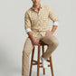 Men's Mustard Yellow Gingham Check Button-Down Shirt with Contrast Cuffs