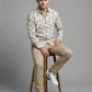 Men's Beige Tropical Leaf Print Long Sleeve Button-Down Shirt