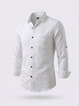 Men's White Textured Long Sleeve Button Down Casual Shirt