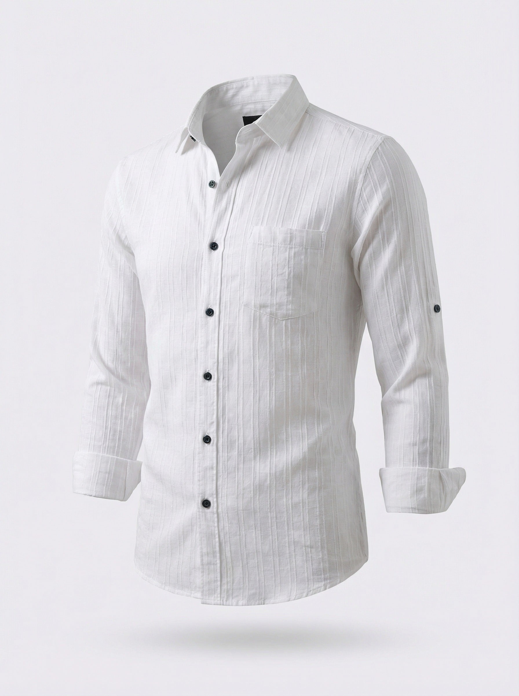 Men's White Textured Long Sleeve Button Down Casual Shirt