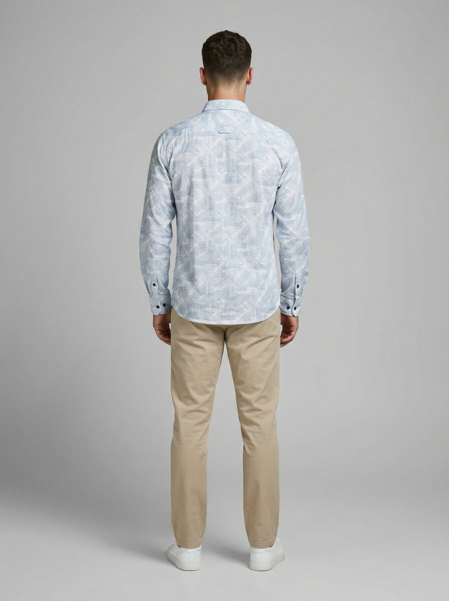 Men's Modern Geometric Print Long Sleeve Button-Down Shirt