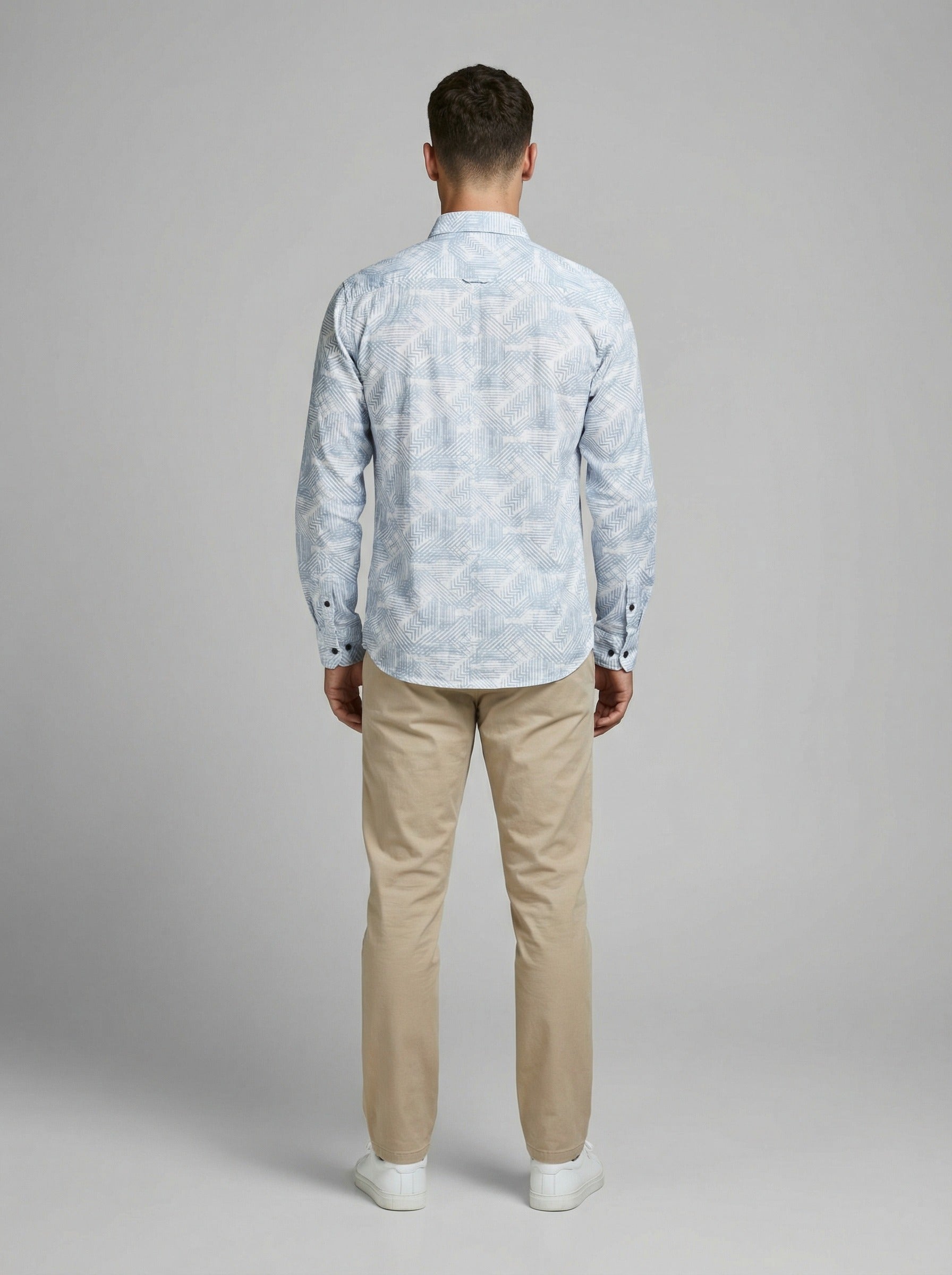 Men's Modern Geometric Print Long Sleeve Button-Down Shirt