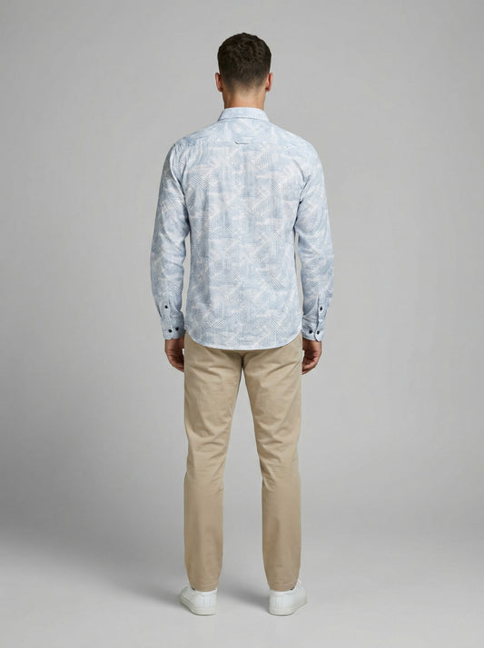 Men's Modern Geometric Print Long Sleeve Button-Down Shirt