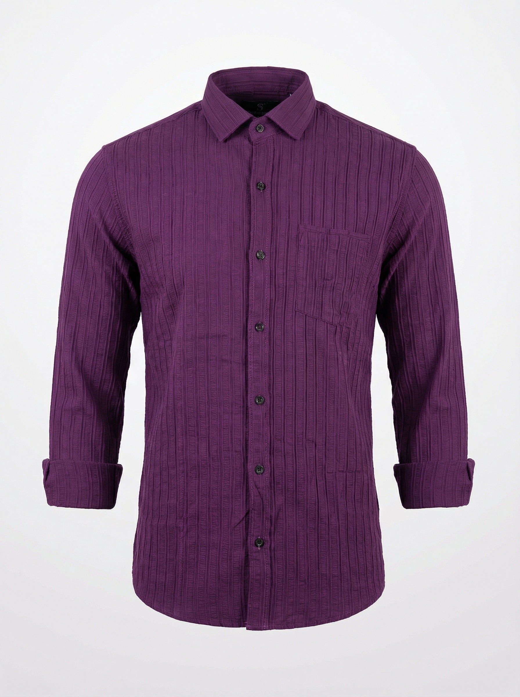 Men's Royal Purple Textured Long Sleeve Button Down Casual Shirt
