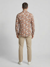 Abstract Marble Print Crinkle-Textured Button-Down Shirt