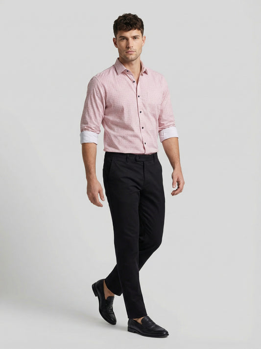 Men's Pink Geometric Print Button-Down Shirt with Contrast Cuffs