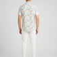 Men's Tropical Bamboo Leaf Print Button-Down Shirt - White & Tan Long Sleeve Casual Summer Shirt