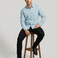 Men's Classic Blue and White Gingham Checkered Long Sleeve Button-Down Shirt