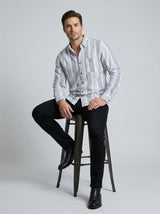 Men's Classic Striped Cotton-Blend Casual Button-Down Shirt