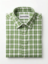 Men's Sage Green Gingham Checkered Long Sleeve Button-Down Shirt