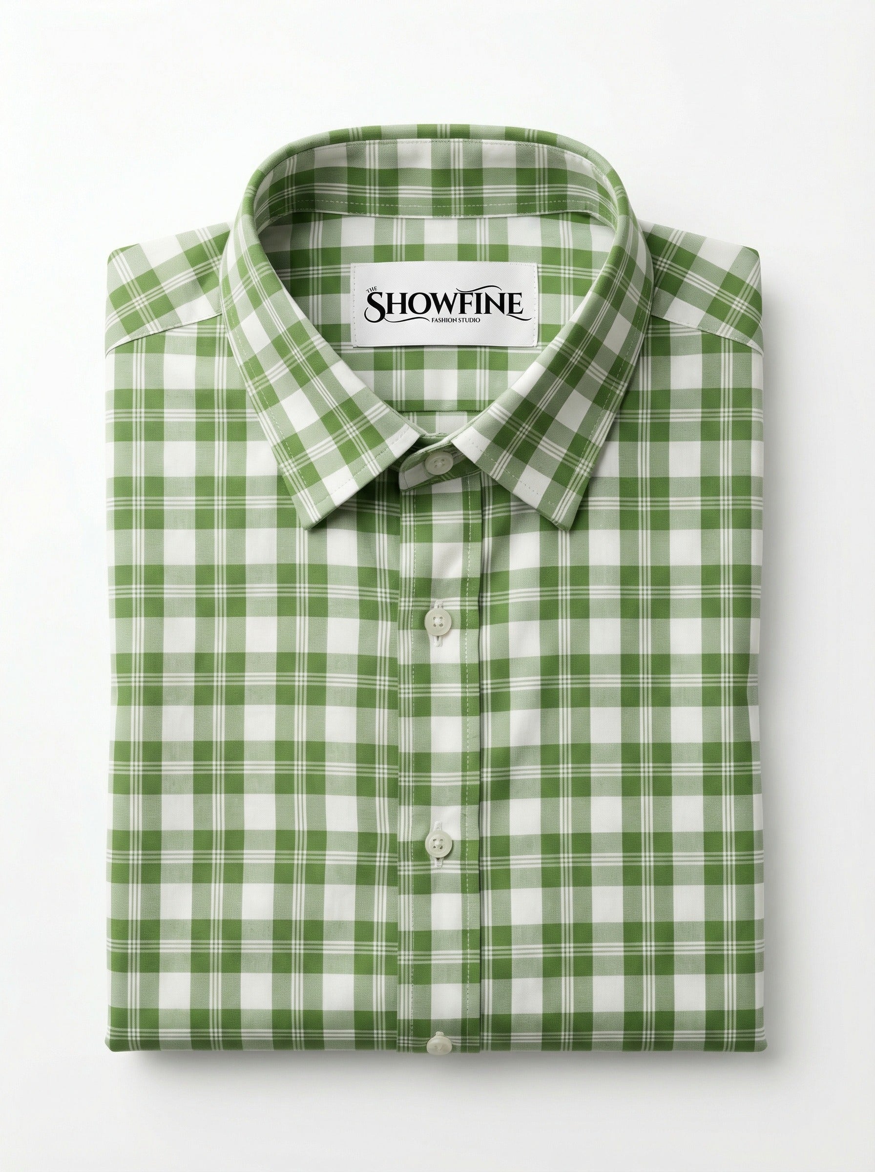 Men's Sage Green Gingham Checkered Long Sleeve Button-Down Shirt