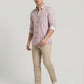 Men's Casual Striped Button-Down Short Sleeve Shirt - Mauve & White