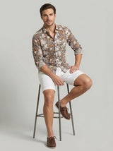 Vintage-Inspired Men's Earth Tone Marble Print Button-Down Shirt