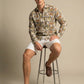 Men's Abstract Swirl Print Button-Down Shirt in Earth Tones