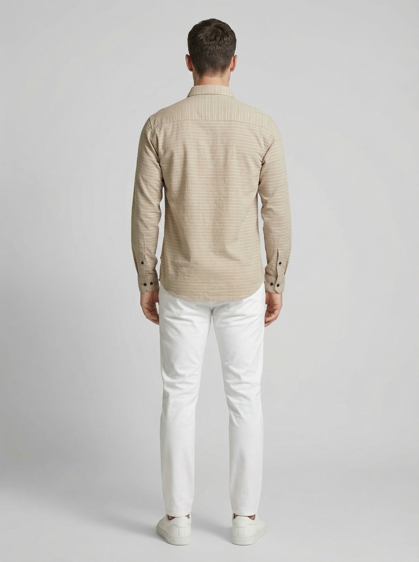 Men's Soft Crem Casual Long Sleeve Striped Button-Down Shirt