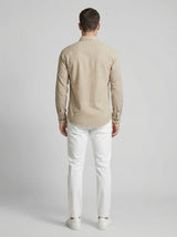 Men's Soft Crem Casual Long Sleeve Striped Button-Down Shirt