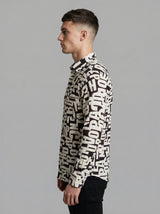 Men's Monochrome Typography Print Long Sleeve Button-Down Shirt