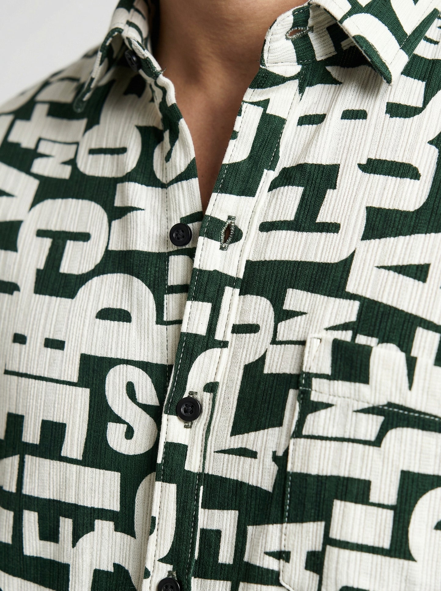 Men's Abstract Typographic Letter Print Long Sleeve Button-Down Shirt