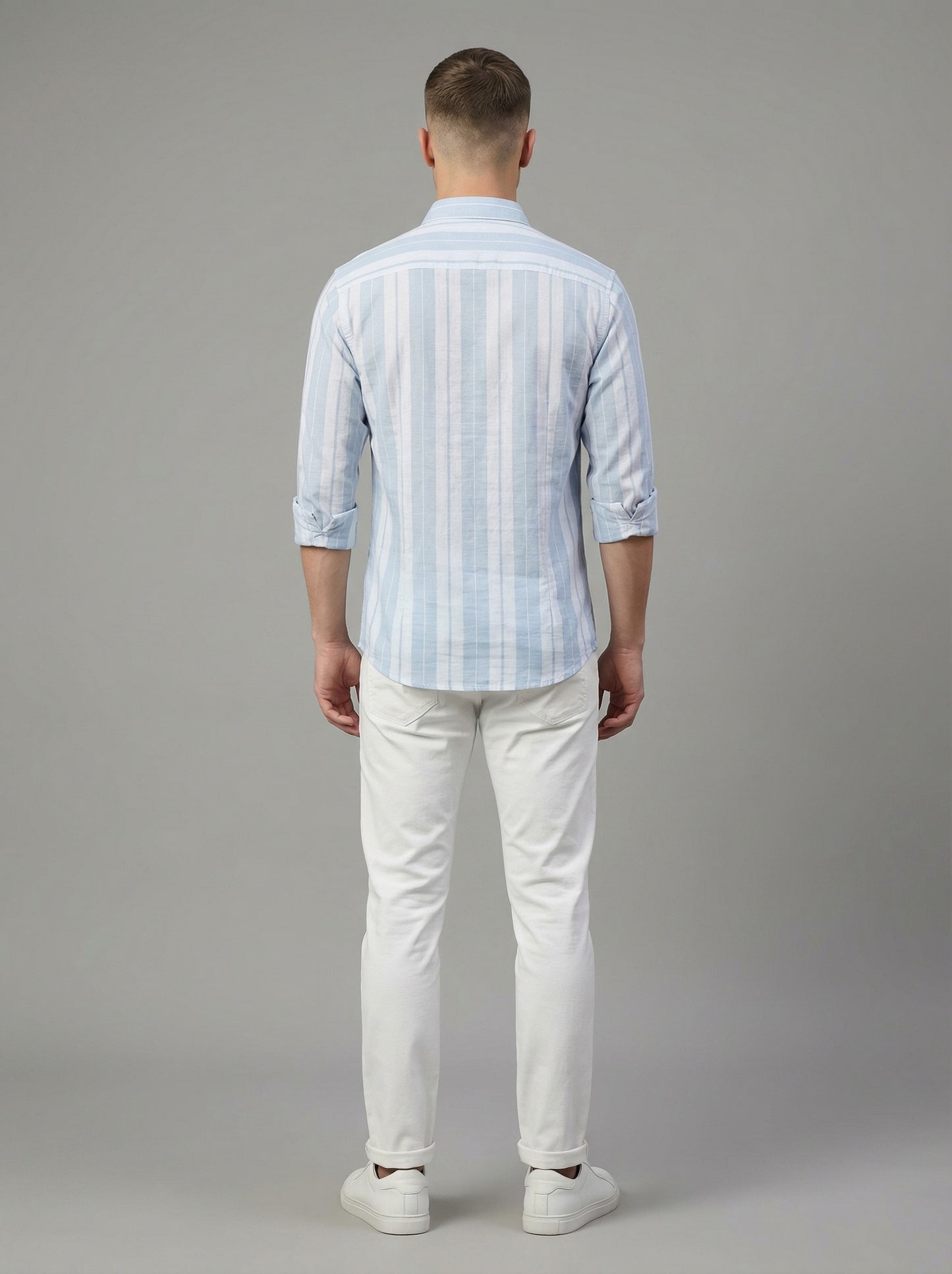 Men's Premium Vertical Striped Linen Casual Long Sleeve Button-Down Shirt