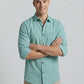 Men's Sky Blue Textured Cotton-Blend Casual Button-Down Shirt