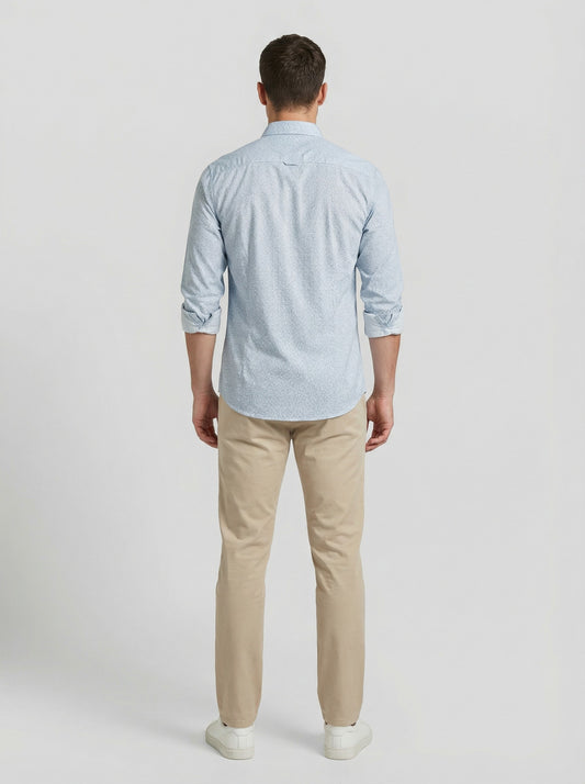 Men's Slim Fit Geometric Greek Key Print Button-Down Shirt