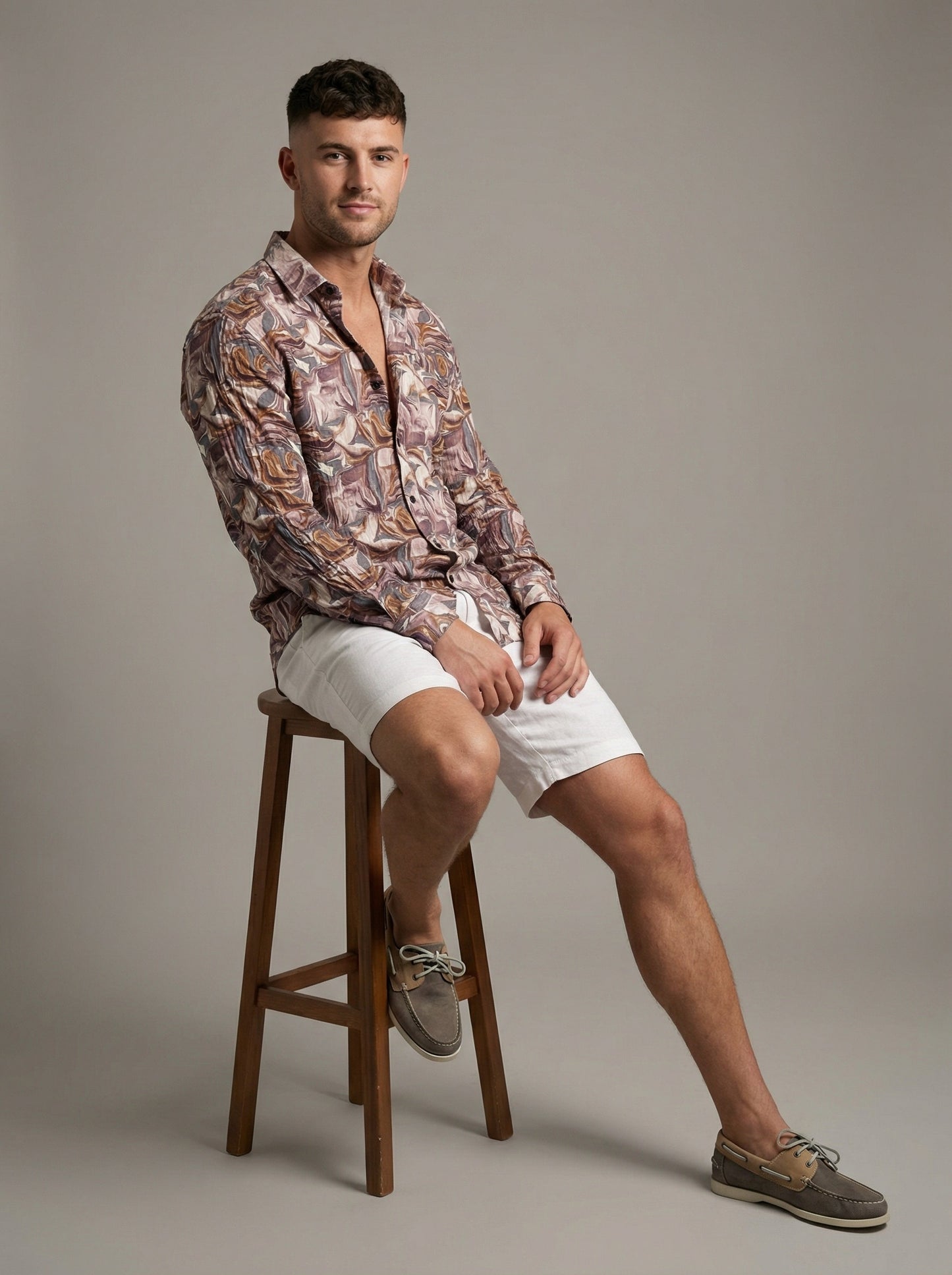 Men's Abstract Print Long Sleeve Button-Down Shirt - Lightweight Casual Top