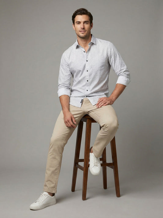 Men's Geometric Micro-Print Long Sleeve Dress Shirt - Light Blue