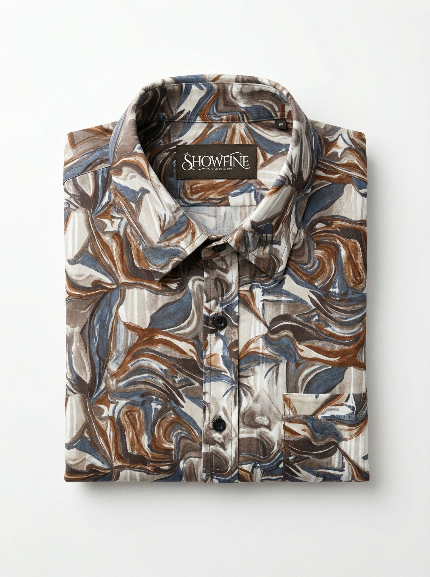 Vintage-Inspired Men's Earth Tone Marble Print Button-Down Shirt