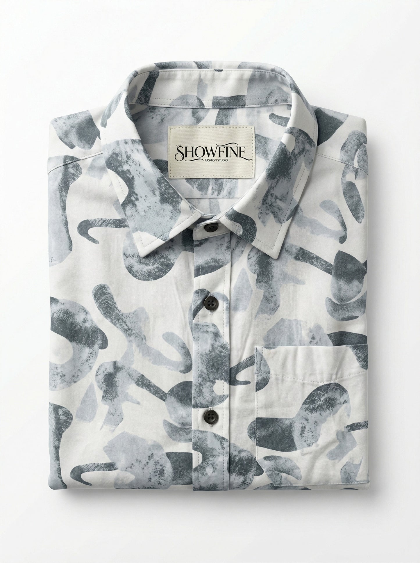 Men's Abstract Print Long Sleeve Button-Down Shirt - Lightweight Casual Top