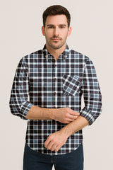 Long Sleeve Plaid Cotton Shirt – Button Down Checkered Casual Dress Shirt