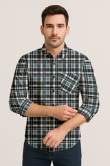 Long Sleeve Plaid Cotton Shirt – Button Down Checkered Casual Dress Shirt