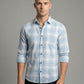 Men's Light Blue and White Plaid Long Sleeve Button-Down Shirt