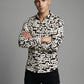 Men's Monochrome Typography Print Long Sleeve Button-Down Shirt