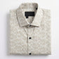 Men's Elegant Cream Leaf Print Long Sleeve Button-Down Shirt