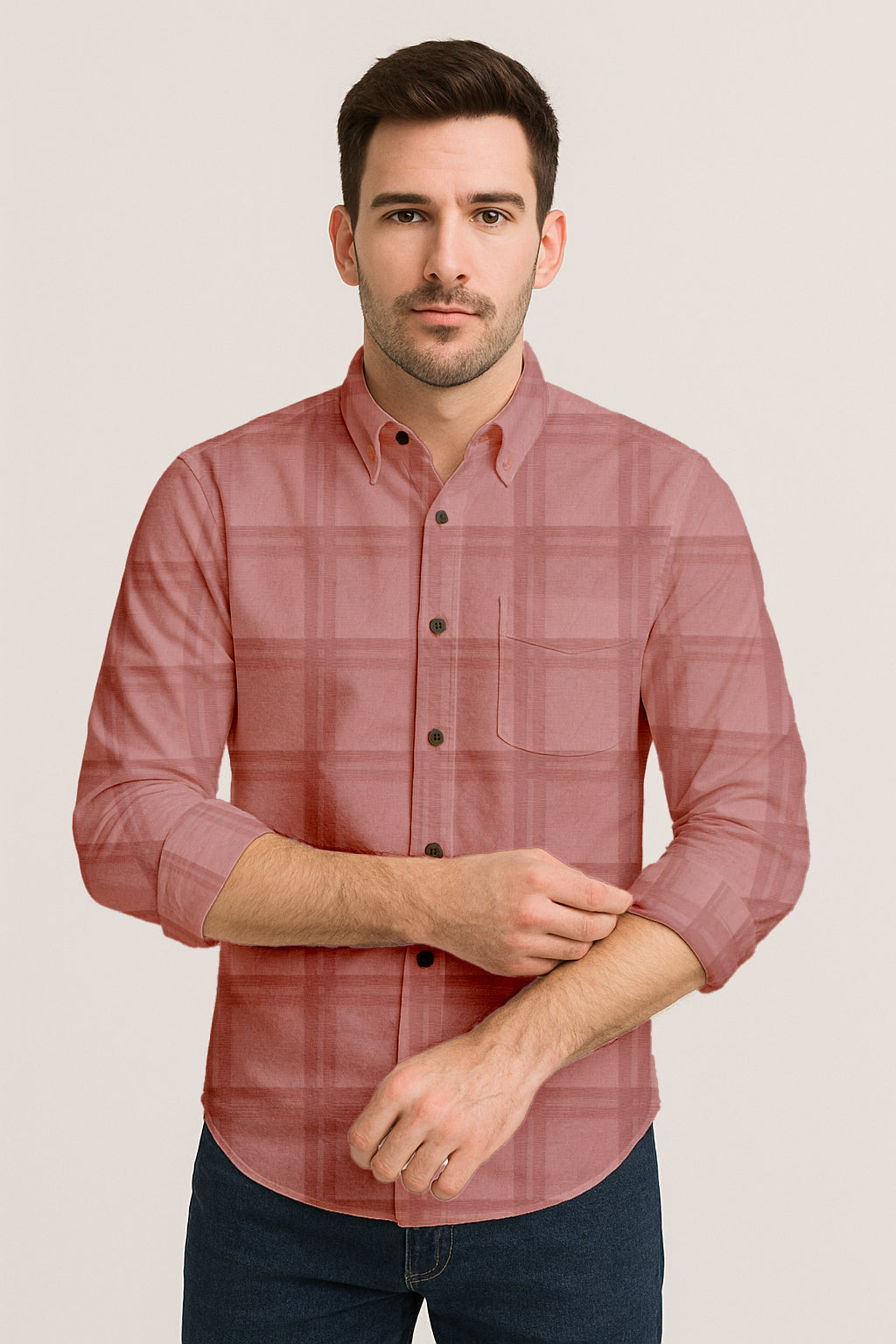 Men’s Cotton Plaid Shirt – Long Sleeve Button-Down