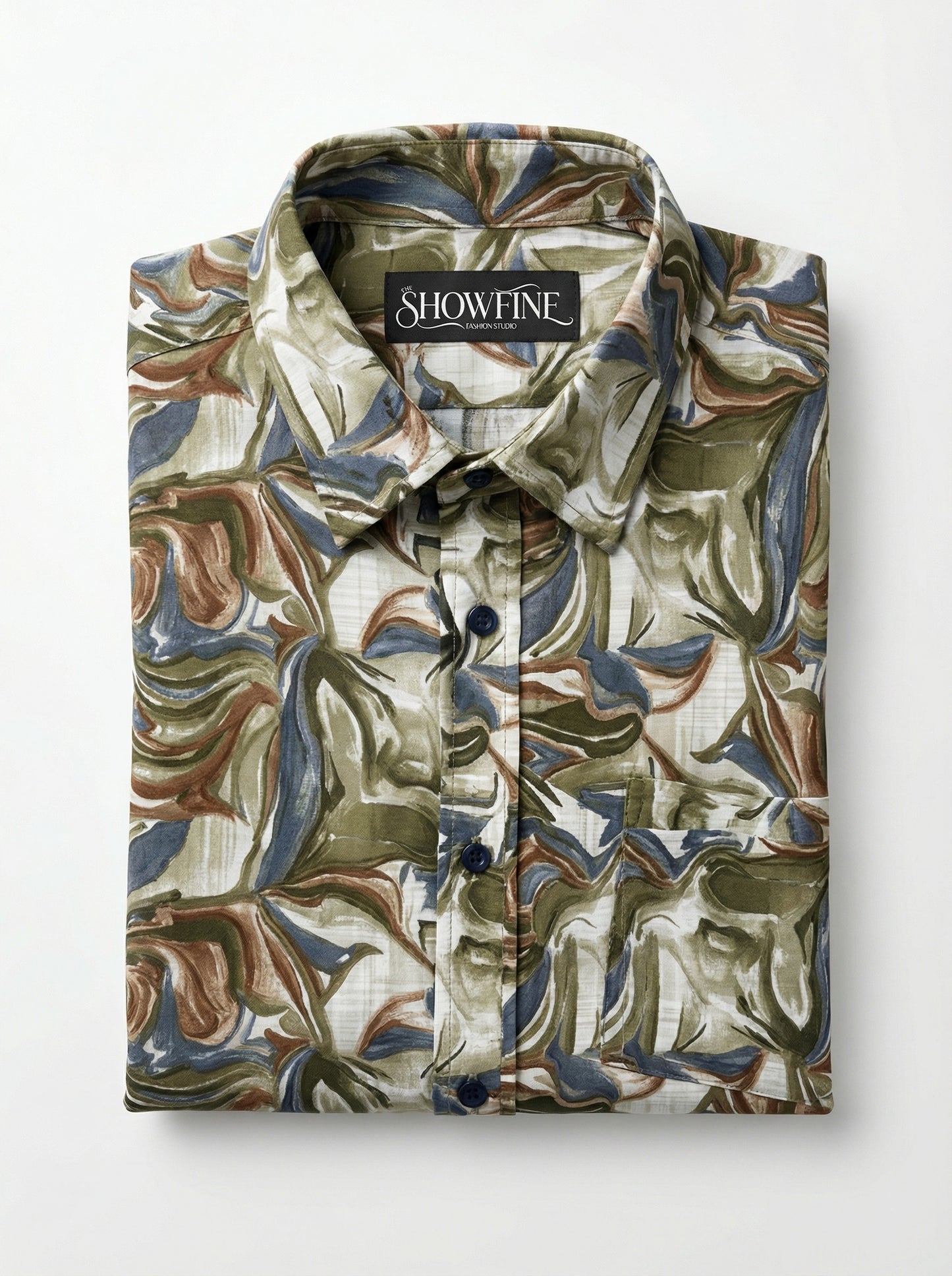 Men's Abstract Swirl Print Button-Down Shirt in Earth Tones