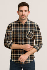 Long Sleeve Plaid Cotton Shirt – Button Down Checkered Casual Dress Shirt