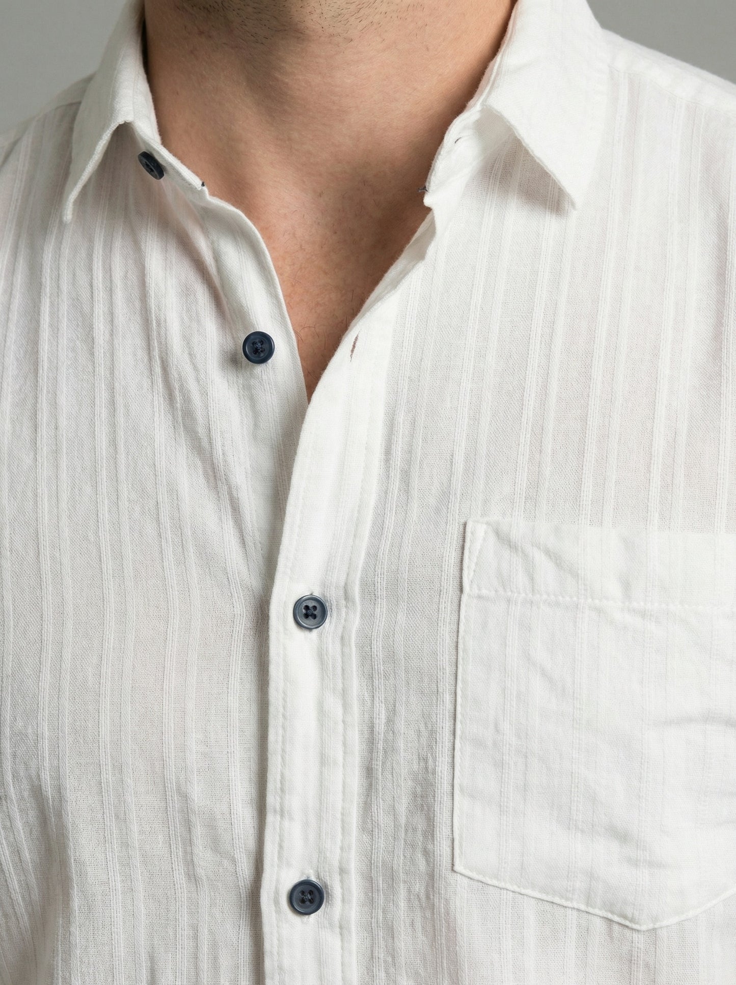 Men's White Textured Long Sleeve Button Down Casual Shirt