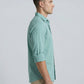 Men's Sky Blue Textured Cotton-Blend Casual Button-Down Shirt