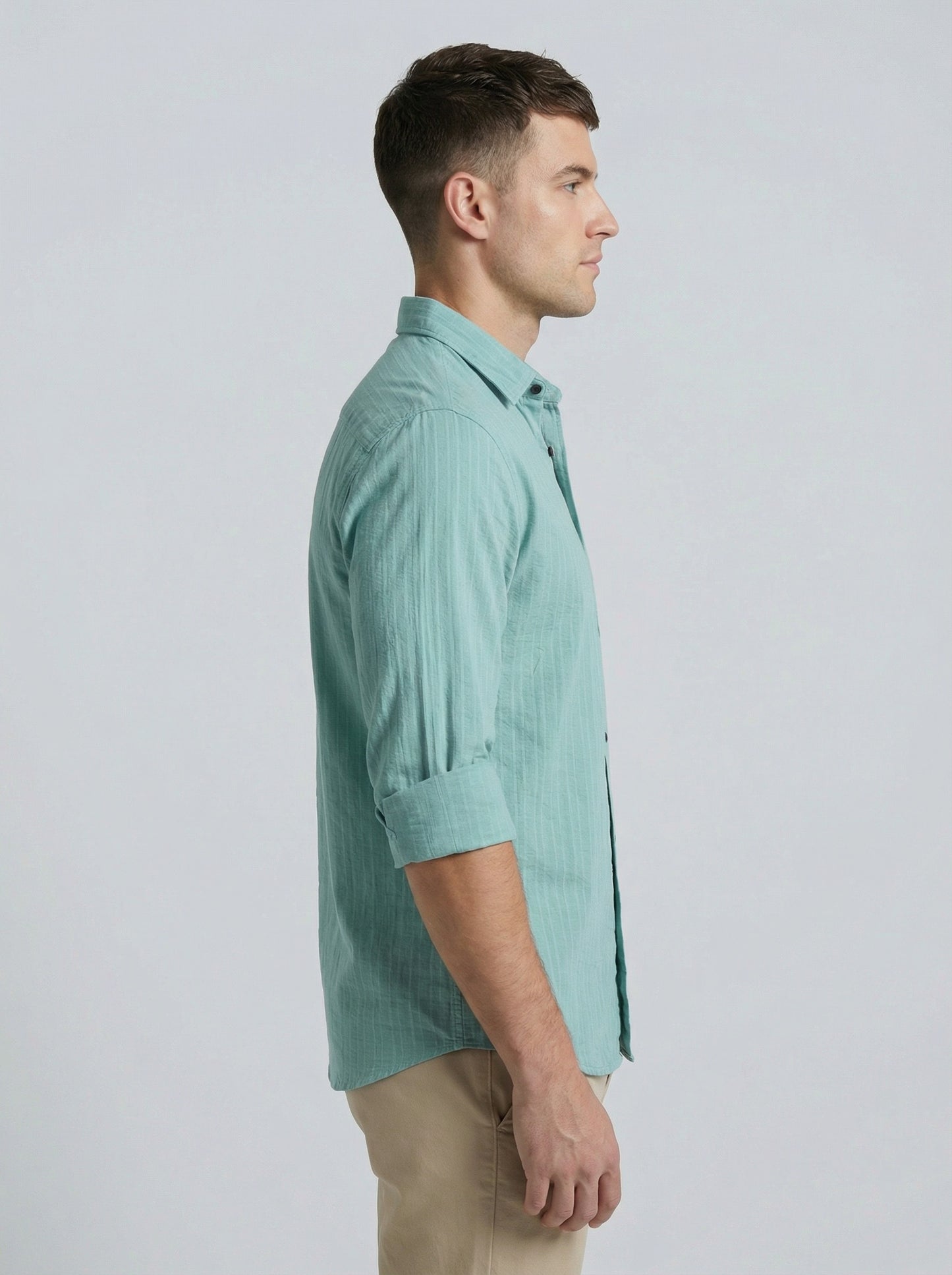 Men's Sky Blue Textured Cotton-Blend Casual Button-Down Shirt