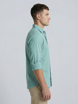 Men's Sky Blue Textured Cotton-Blend Casual Button-Down Shirt