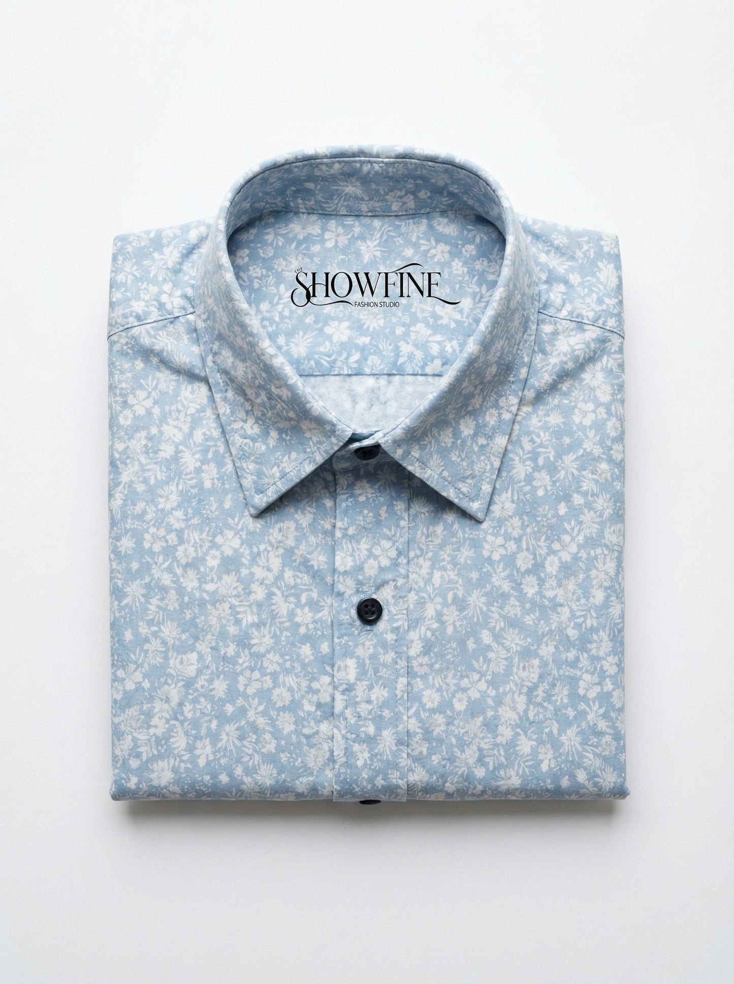 Men's Light Blue Subtle Floral Print Long Sleeve Button-Down Shirt